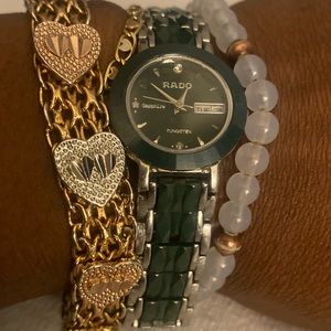 Auth Rado Diamond Jubile DayDate green/silver watch